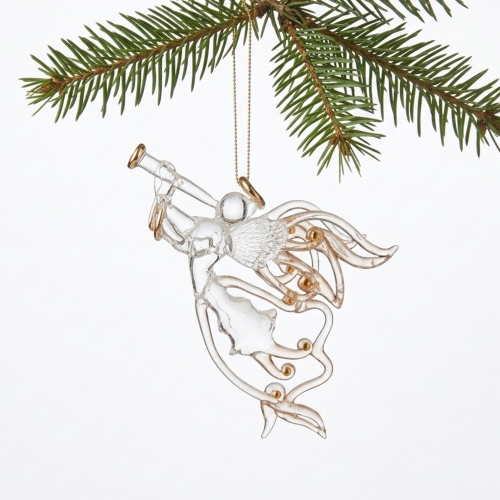 Vintage Hand Spun Glass Angel Gold Trim Holiday Ornament Celestial MCM Christmas